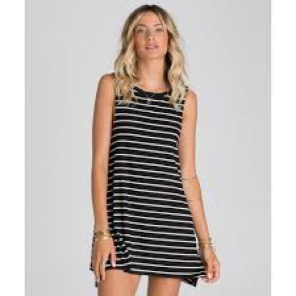 Billabong Black Off White Stripe Rayon Junior's T-Shirt Dress M